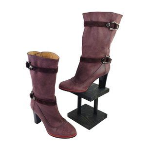 My Grey by Grey Mer Italian Nubuck Leather Wine Merlot Mid Calf Pull-on Boots